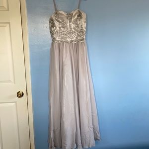 Handmade embroidered flowy grey prom dress